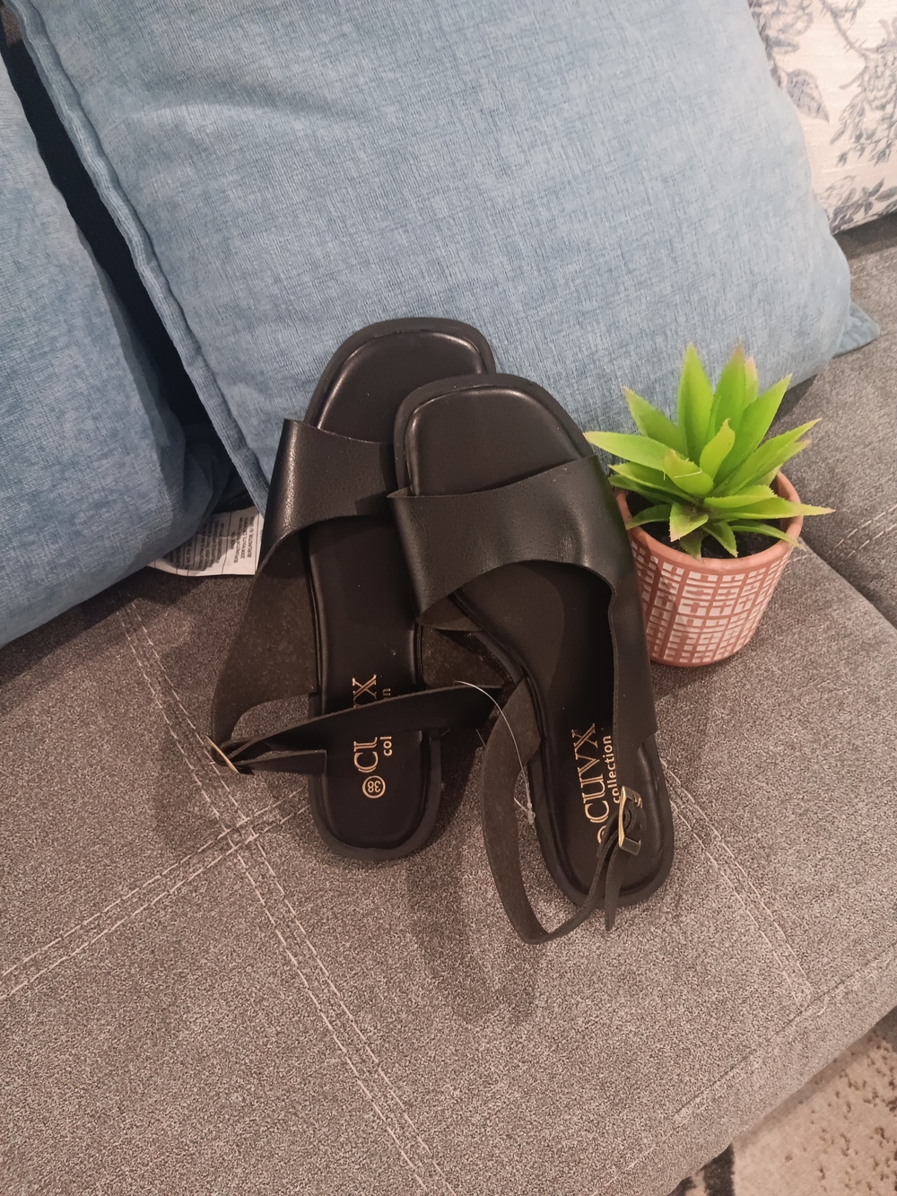 Lux Black Crossover Strap Slide Sandals